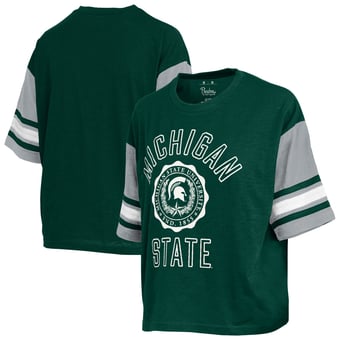 Women's Pressbox  Green Michigan State Spartans Sunday Colorblock Seal Slub T-Shirt
