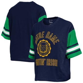 Women's Pressbox  Navy Notre Dame Fighting Irish Sunday Colorblock Seal T-Shirt