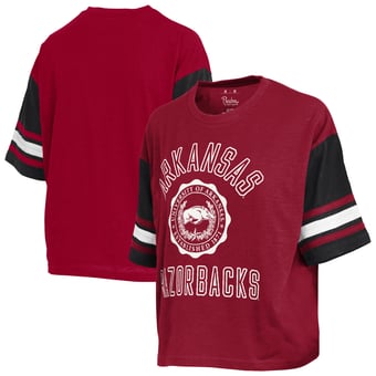 Women's Pressbox  Cardinal Arkansas Razorbacks Sunday Colorblock Seal Slub T-Shirt