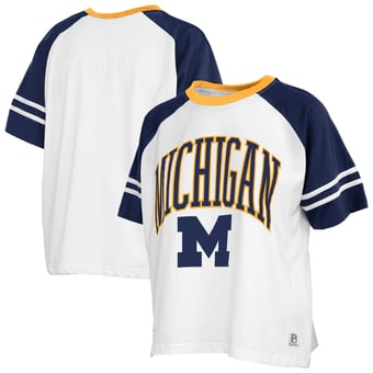 Women's Pressbox  White Michigan Wolverines Sky Colorblock Slub T-Shirt