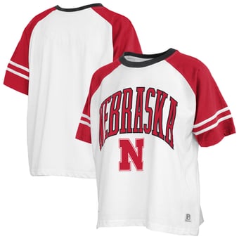 Women's Pressbox  White Nebraska Huskers Sky Colorblock Slub T-Shirt