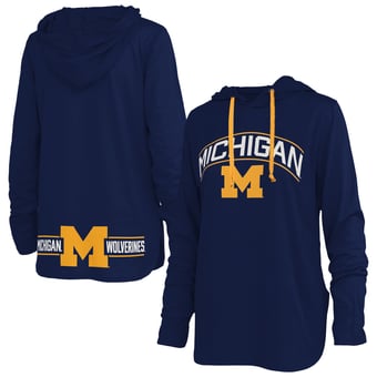 Women's Pressbox Navy Michigan Wolverines Allie Long Sleeve Hooded T-Shirt