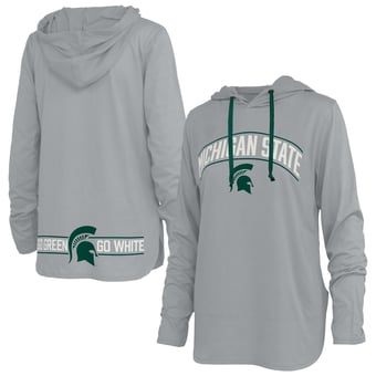 Women's Pressbox Gray Michigan State Spartans Allie Long Sleeve Hooded T-Shirt