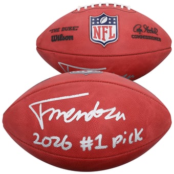 "Fernando Mendoza Las Vegas Raiders Autographed Duke Full Color Football with ""2026 #1 Pick"" Inscription"