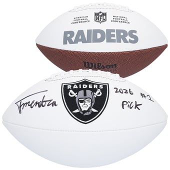 Fernando Mendoza Las Vegas Raiders Autographed Wilson White Panel Football with "2026 #1 Pick" Inscription