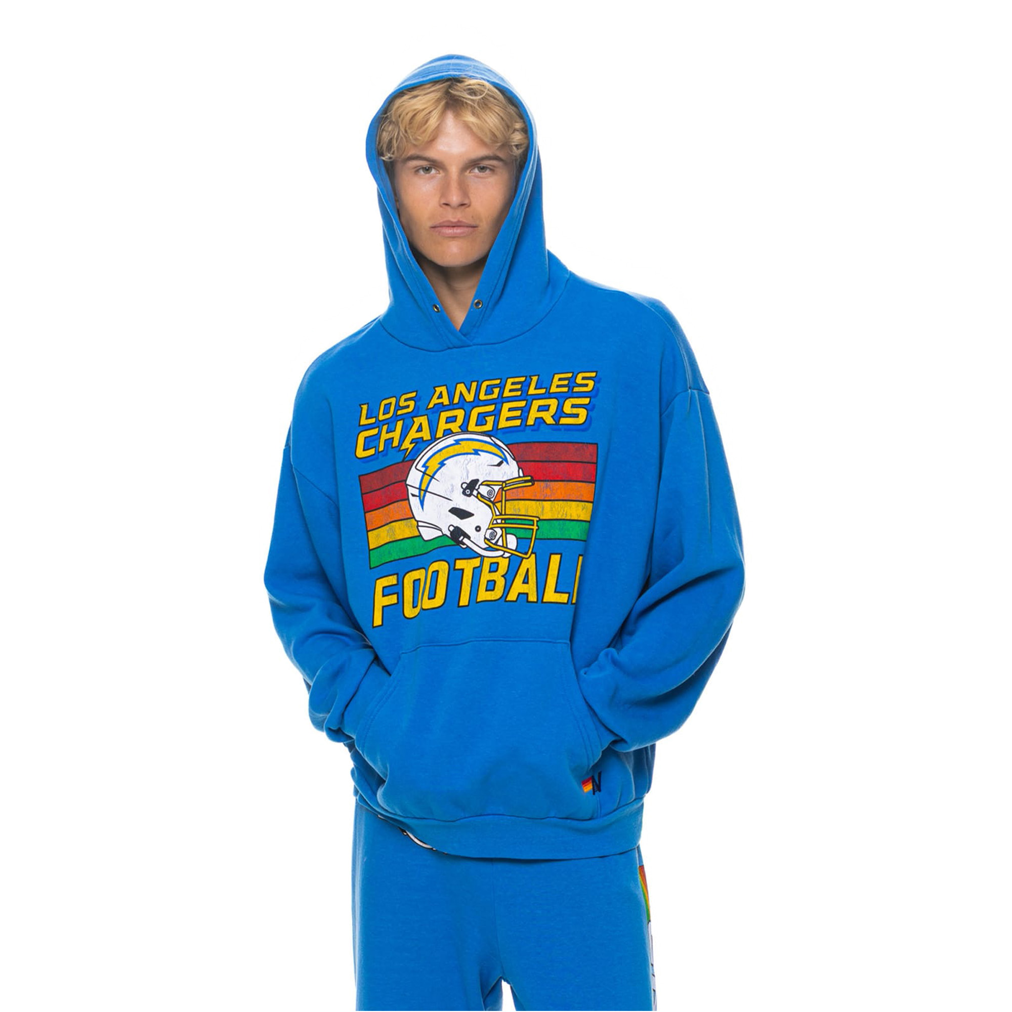 Unisex Aviator Nation Powder Blue Los Angeles Chargers Relaxed Tri-Blend Hoodie