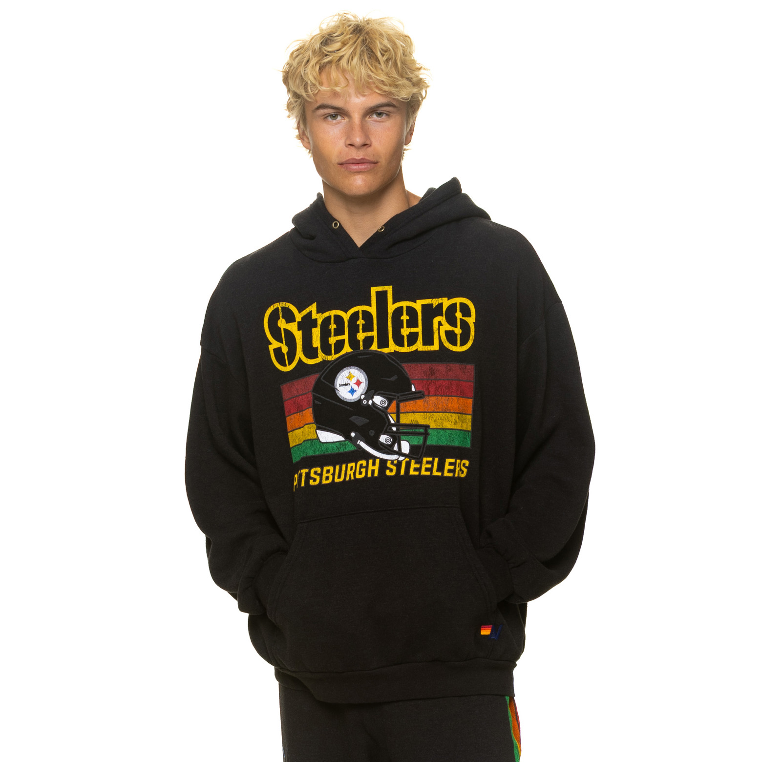 Unisex Aviator Nation Black Pittsburgh Steelers Relaxed Tri-Blend Hoodie