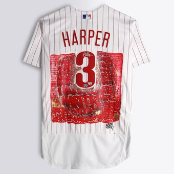 Bryce Harper Philadelphia Phillies Autographed White Nike Authentic Jersey - Art by Lady Jday - Limited Edition #1/1 - NF70445028