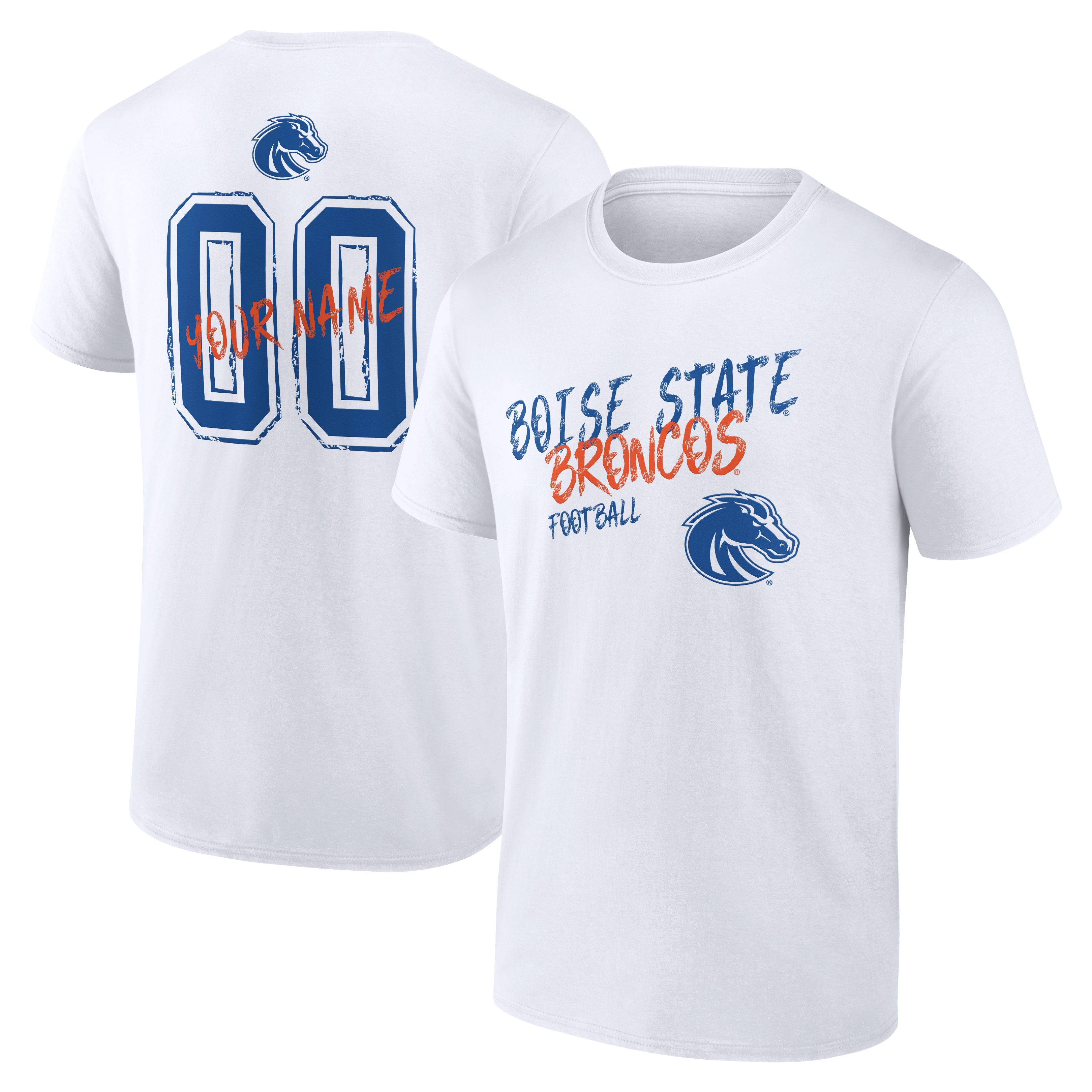 Men’s White Boise State Broncos Hustle Personalized Name & Number T-Shirt Men’s White Boise State Broncos Hustle Personalized Name & Number T-Shirt