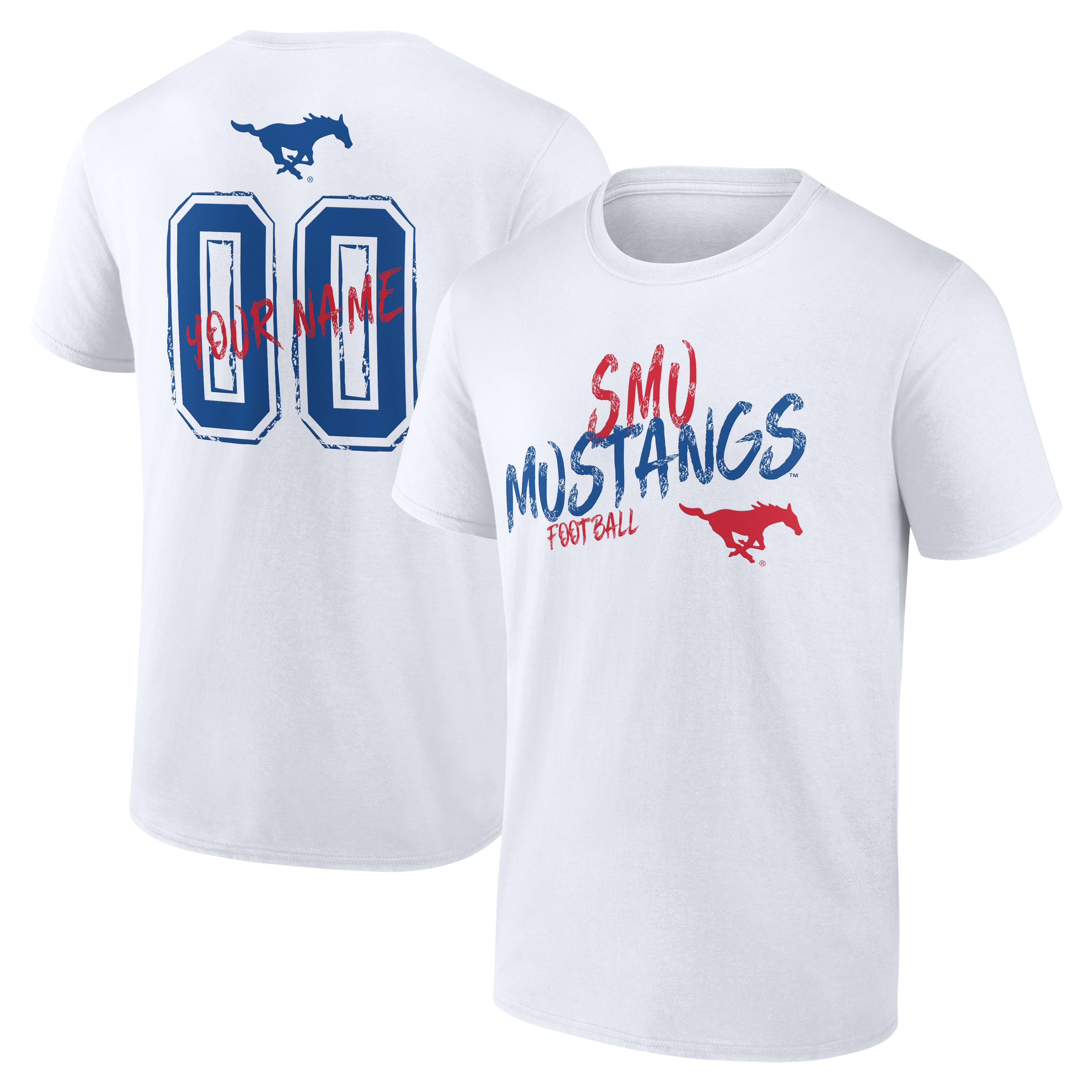 Men’s White SMU Mustangs Hustle Personalized Name & Number T-Shirt Men’s White SMU Mustangs Hustle Personalized Name & Number T-Shirt