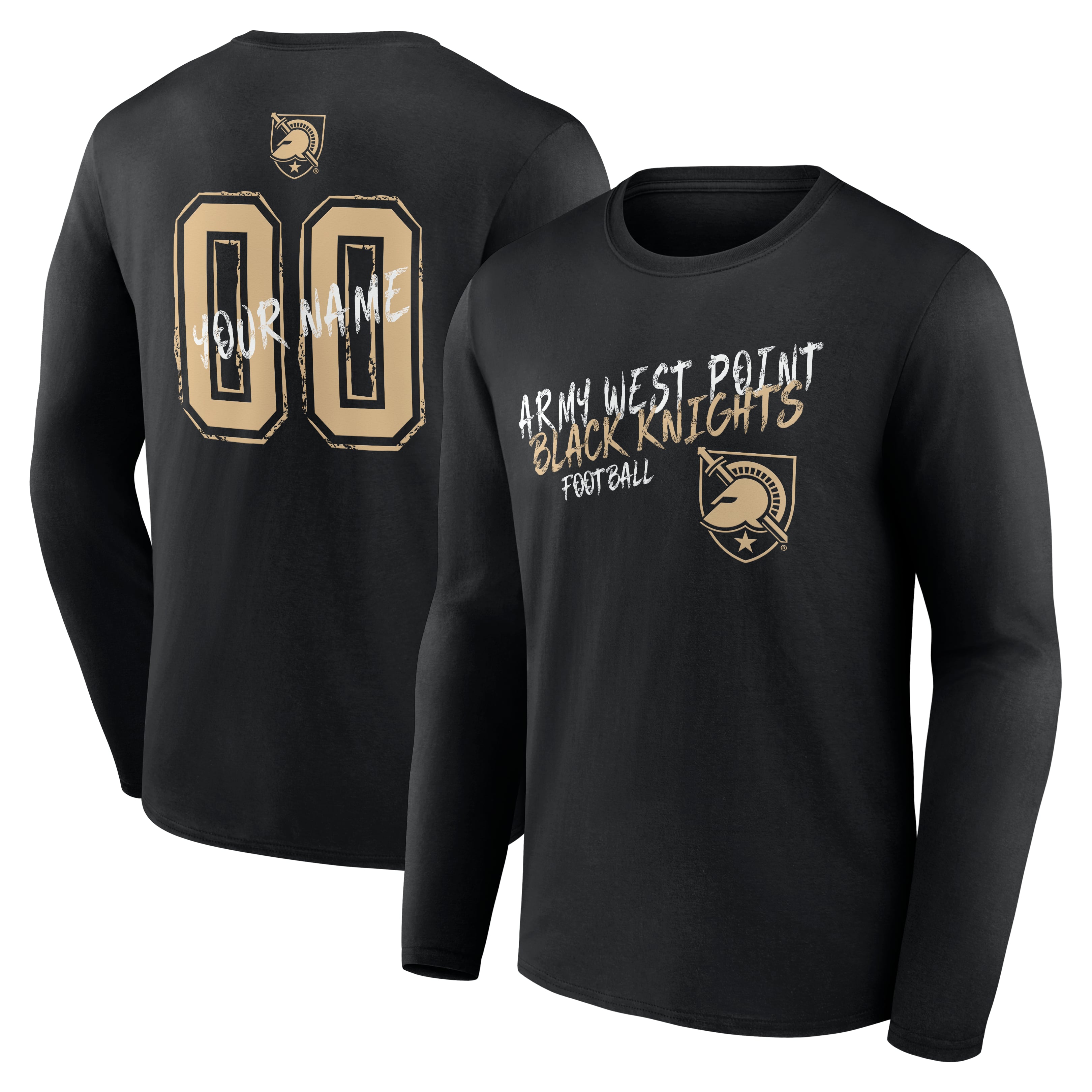 Men's Black Army Black Knights Hustle Personalized Name & Number Long Sleeve T-Shirt
