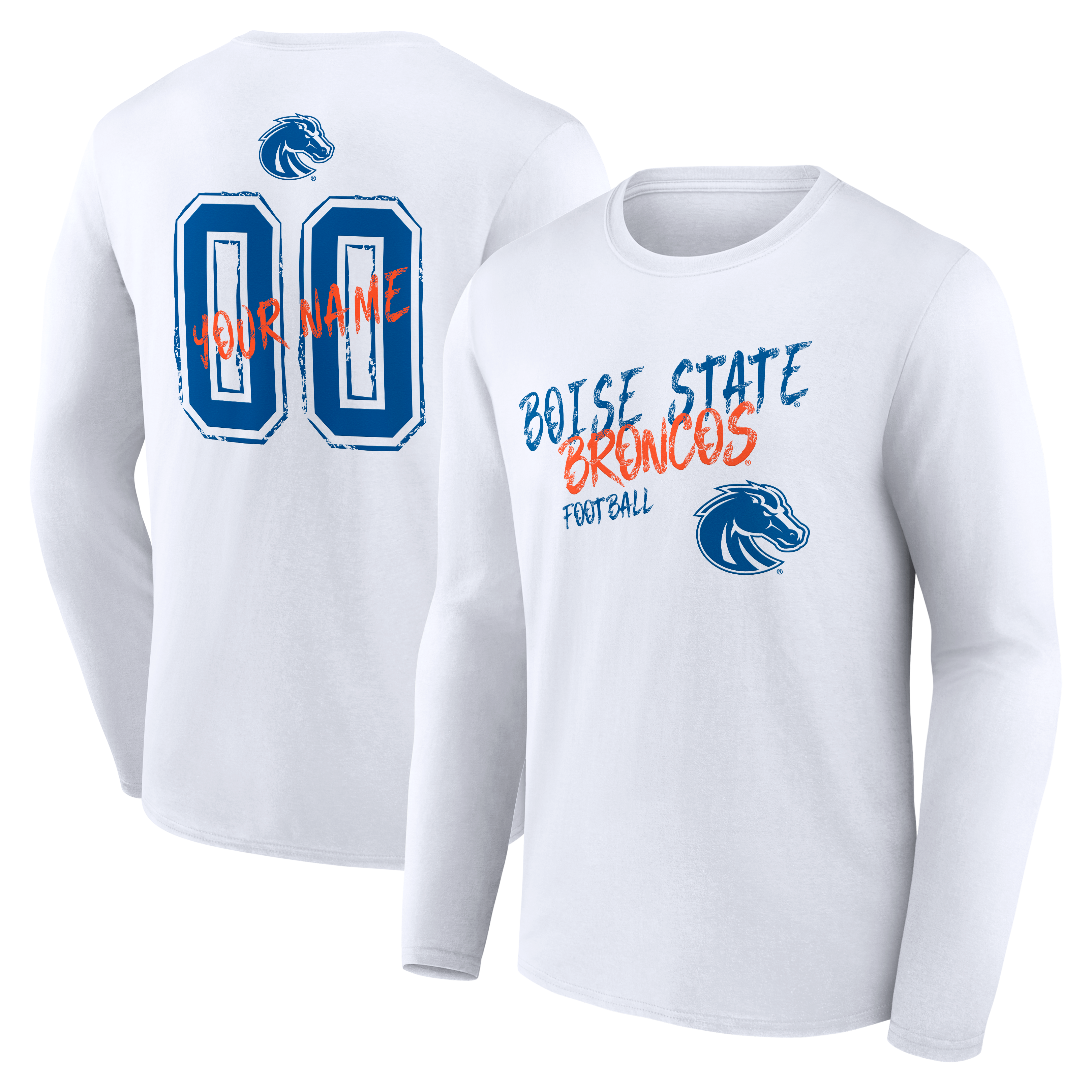 Men's White Boise State Broncos Hustle Personalized Name & Number Long Sleeve T-Shirt