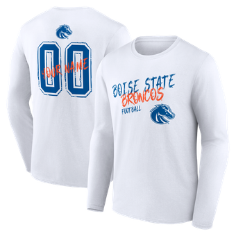 Men's White Boise State Broncos Hustle Personalized Name & Number Long Sleeve T-Shirt