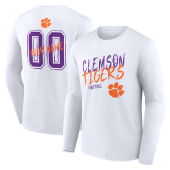 Men's White Clemson Tigers Hustle Personalized Name & Number Long Sleeve T-Shirt