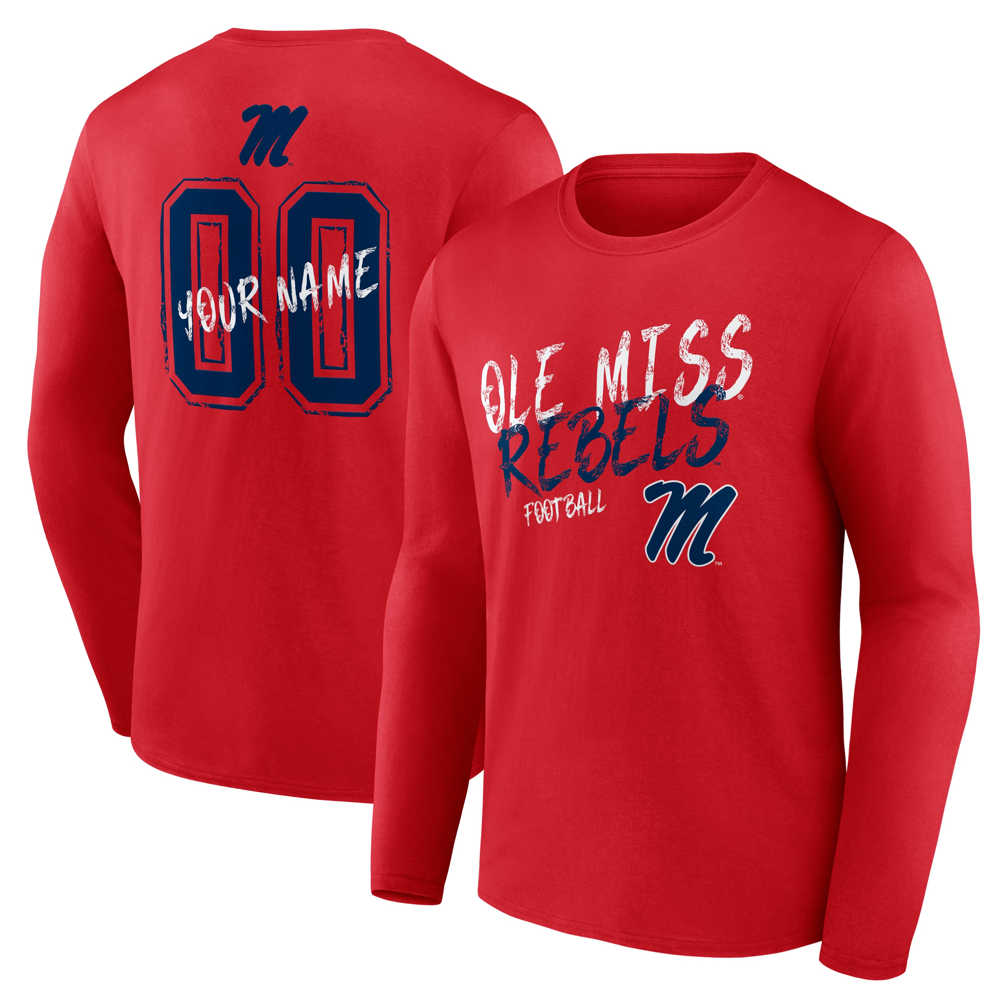Men's Red Ole Miss Rebels Hustle Personalized Name & Number Long Sleeve T-Shirt
