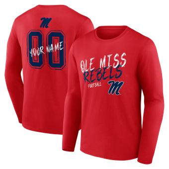 Men's Red Ole Miss Rebels Hustle Personalized Name & Number Long Sleeve T-Shirt
