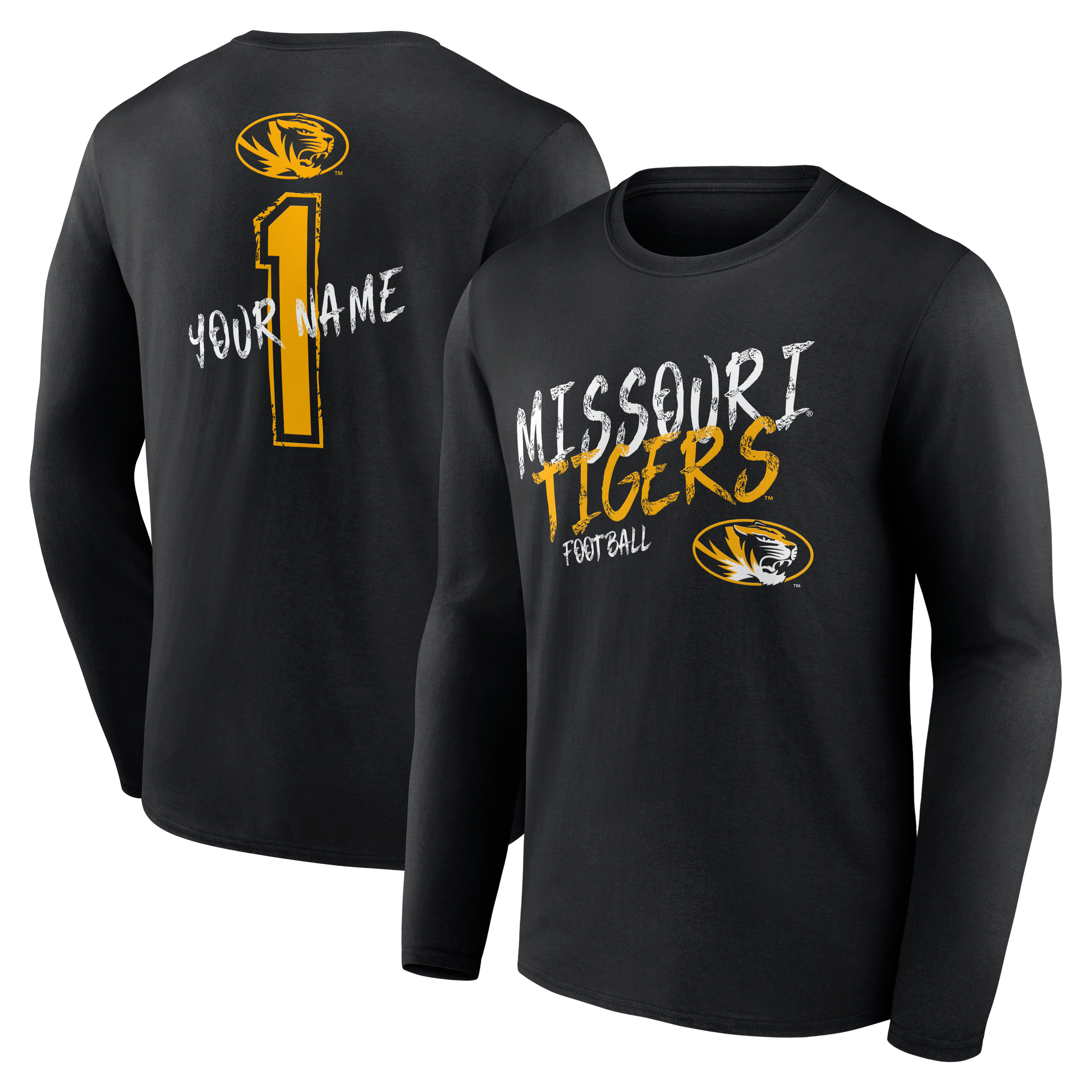 Men's Black Missouri Tigers Hustle Personalized Name Long Sleeve T-Shirt