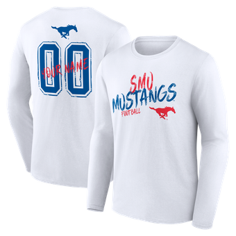 Men's White SMU Mustangs Hustle Personalized Name & Number Long Sleeve T-Shirt