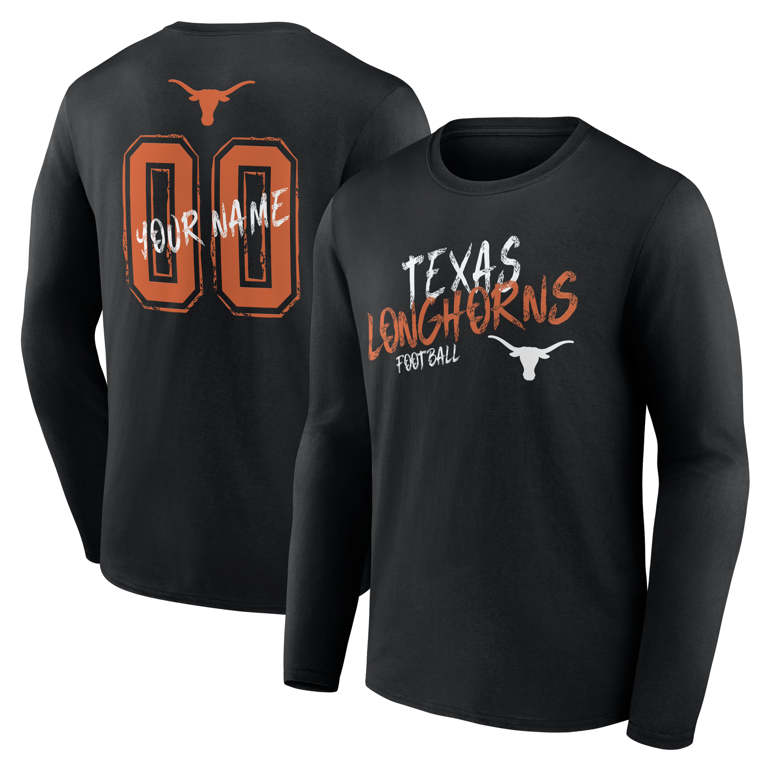 Men's Black Texas Longhorns Hustle Personalized Name & Number Long Sleeve T-Shirt