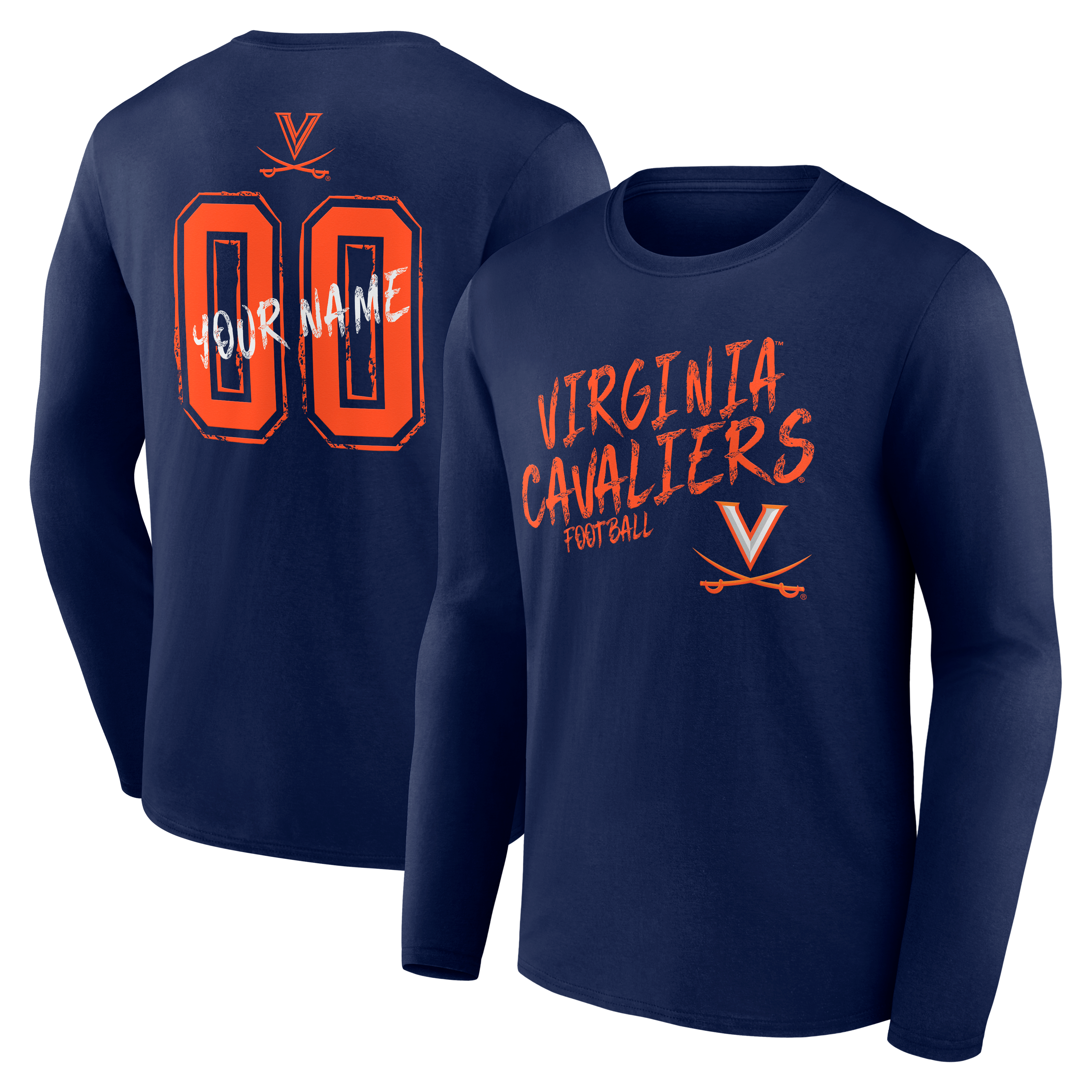 Men's Navy Virginia Cavaliers Hustle Personalized Name & Number Long Sleeve T-Shirt