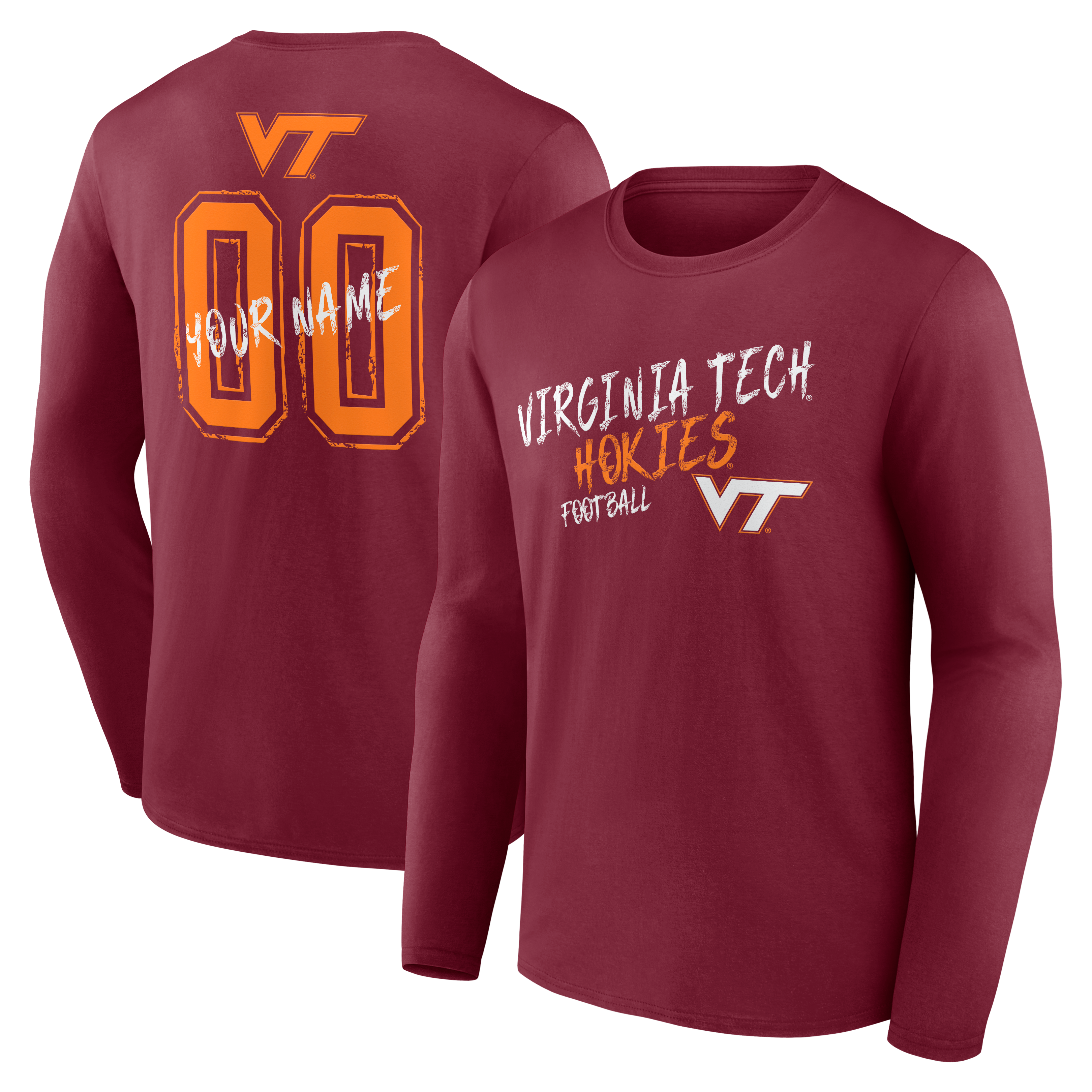 Men's Maroon Virginia Tech Hokies Hustle Personalized Name & Number Long Sleeve T-Shirt