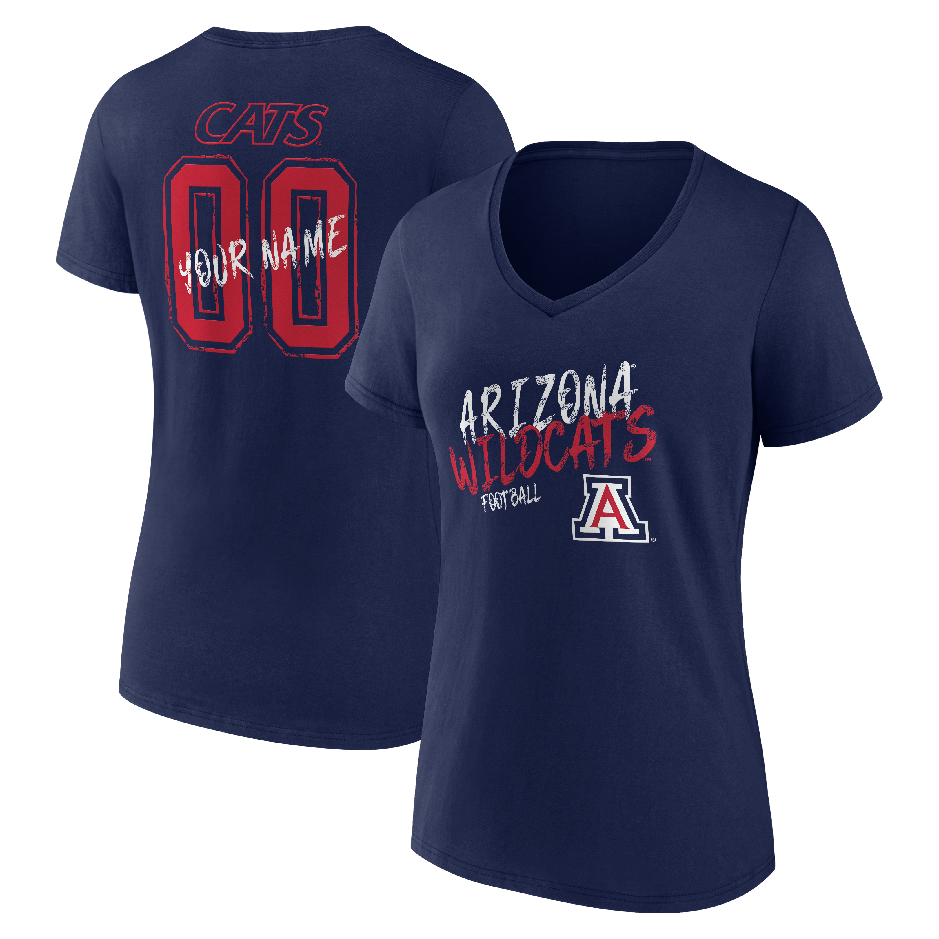 Women's Navy Arizona Wildcats Hustle Personalized Name & Number V-Neck T-Shirt