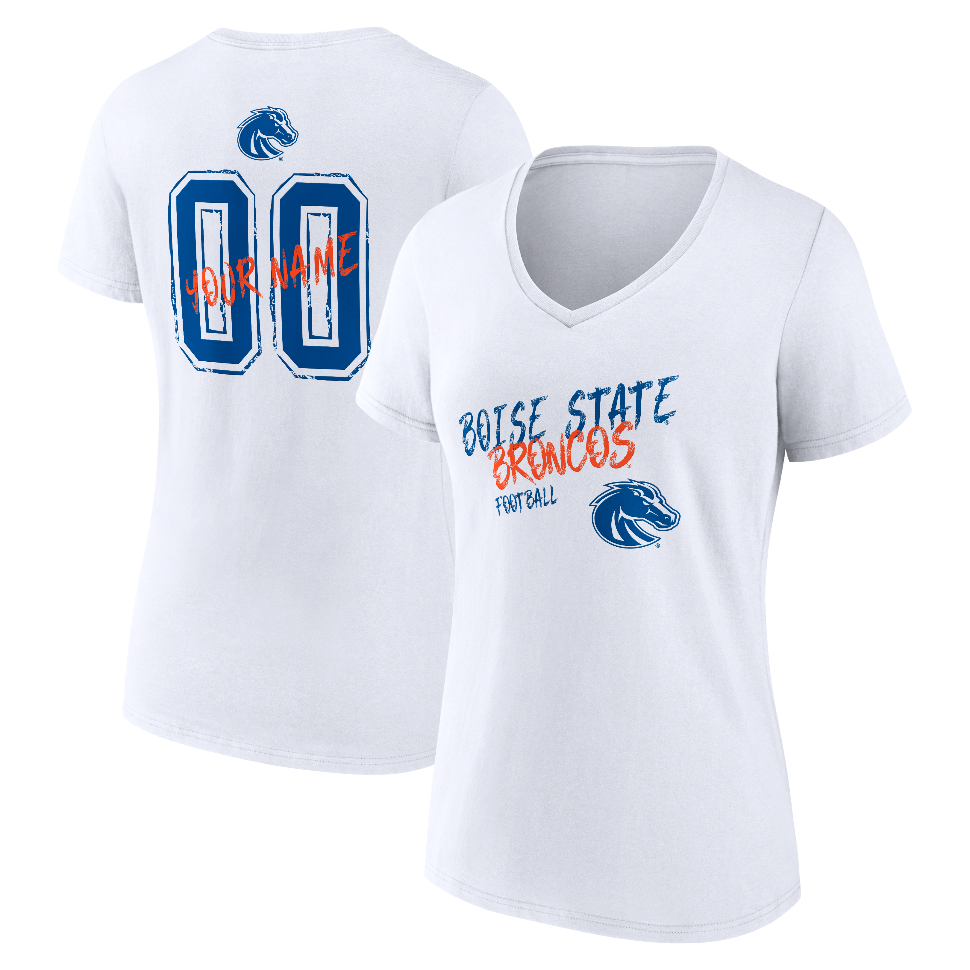 Women's White Boise State Broncos Hustle Personalized Name & Number V-Neck T-Shirt