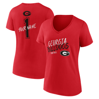Women's Red Georgia Bulldogs Hustle Personalized Name V-Neck T-Shirt