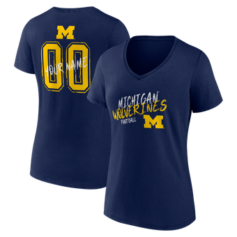 Women's Navy Michigan Wolverines Hustle Personalized Name & Number V-Neck T-Shirt