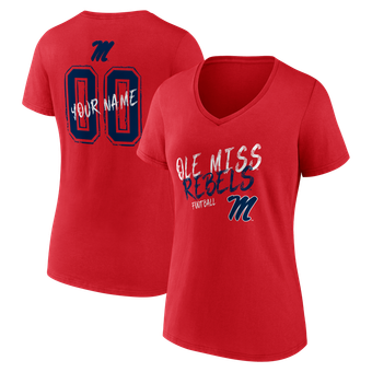Women's Red Ole Miss Rebels Hustle Personalized Name & Number V-Neck T-Shirt