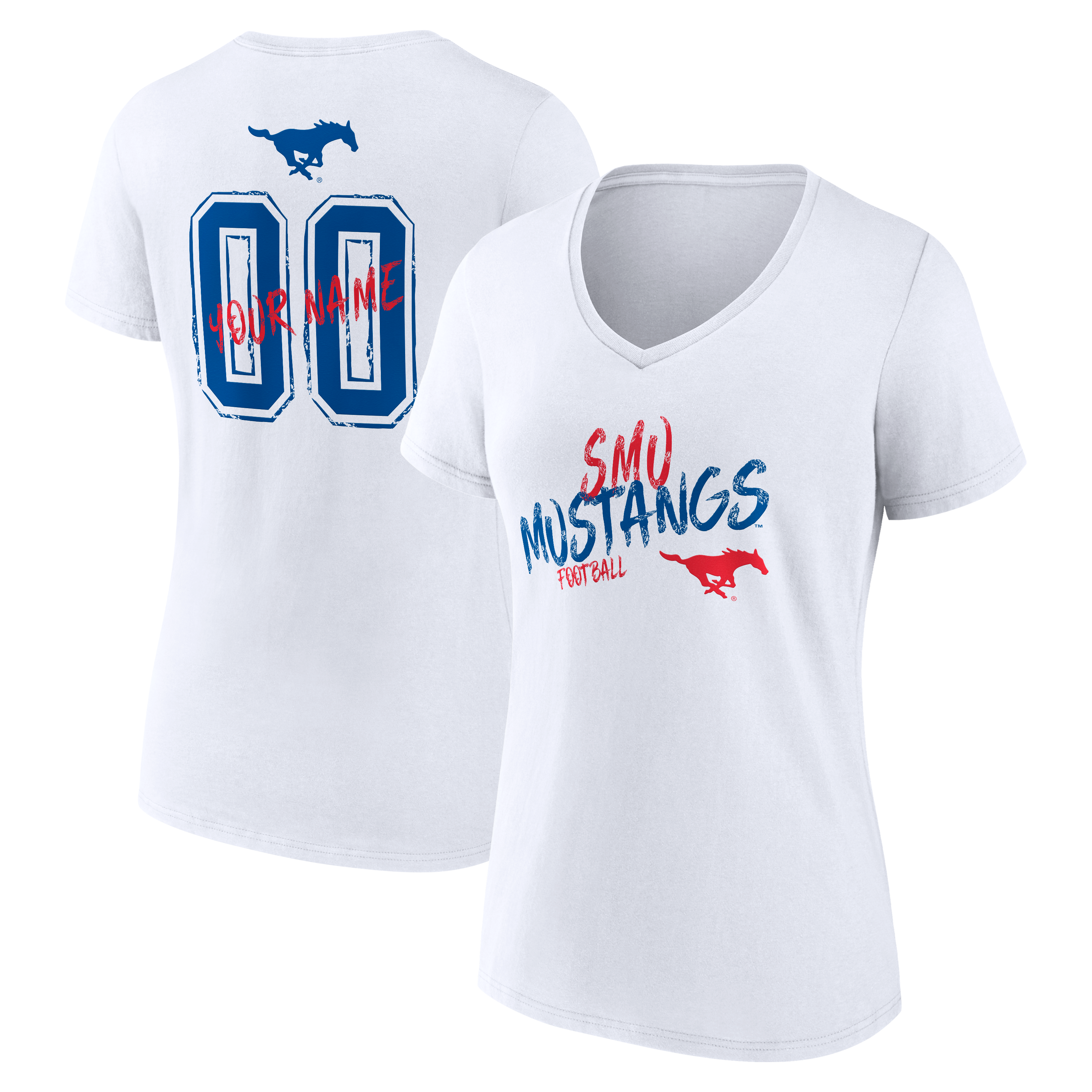 Women's White SMU Mustangs Hustle Personalized Name & Number V-Neck T-Shirt