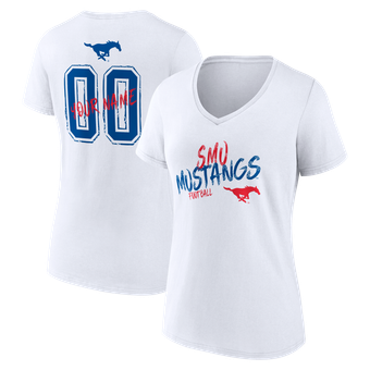 Women's White SMU Mustangs Hustle Personalized Name & Number V-Neck T-Shirt