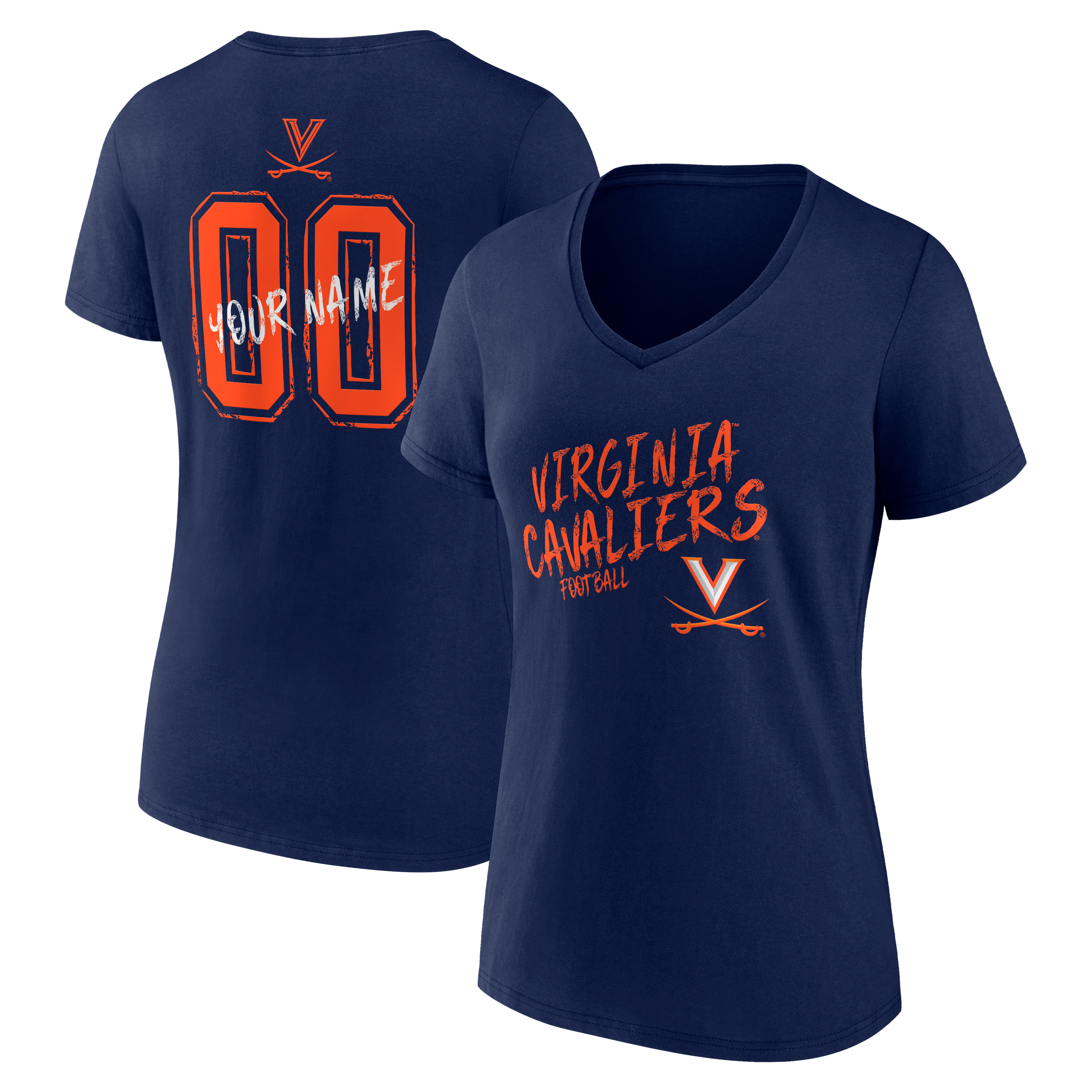 Women's Navy Virginia Cavaliers Hustle Personalized Name & Number V-Neck T-Shirt