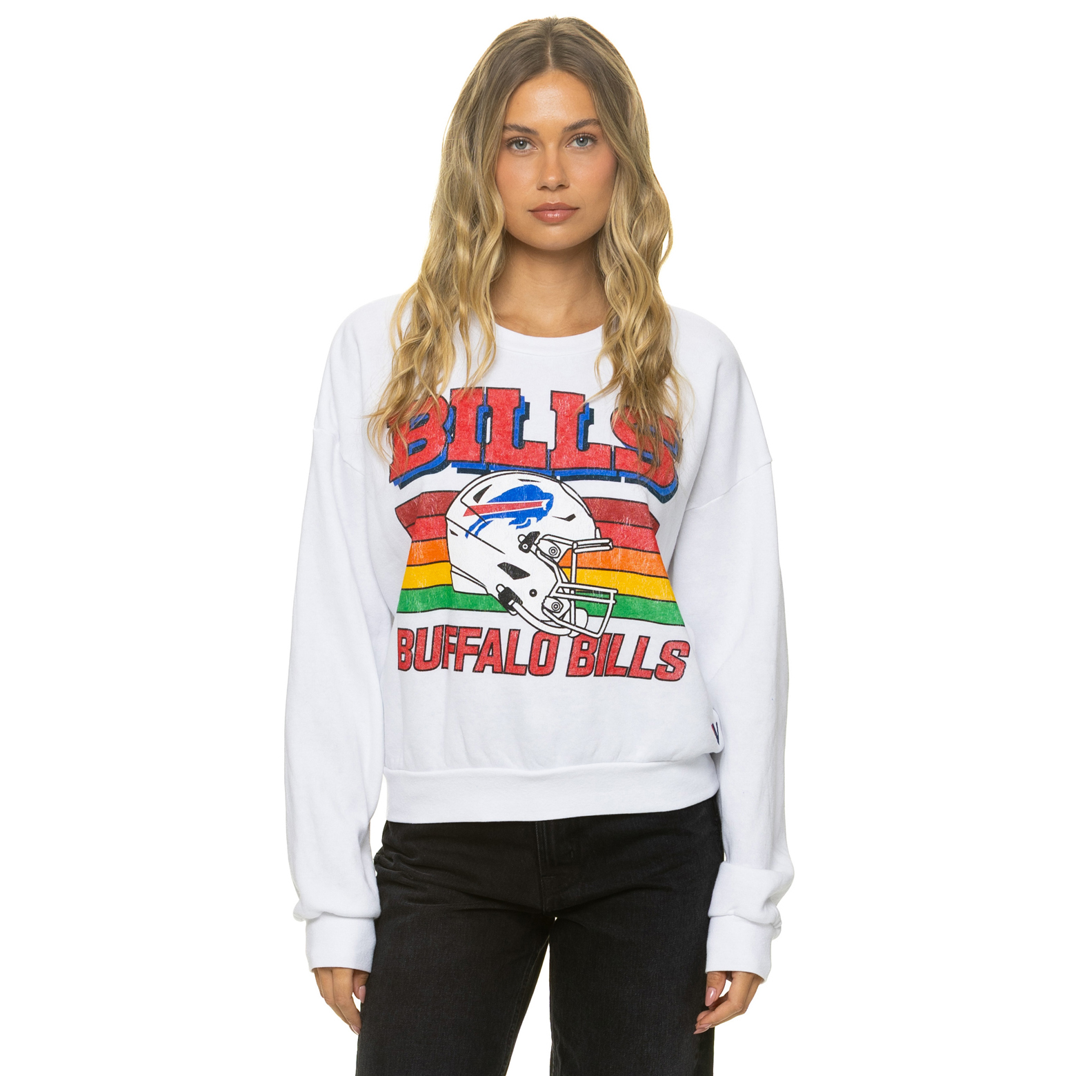 Unisex Aviator Nation White Buffalo Bills Relaxed Tri-Blend Sweatshirt