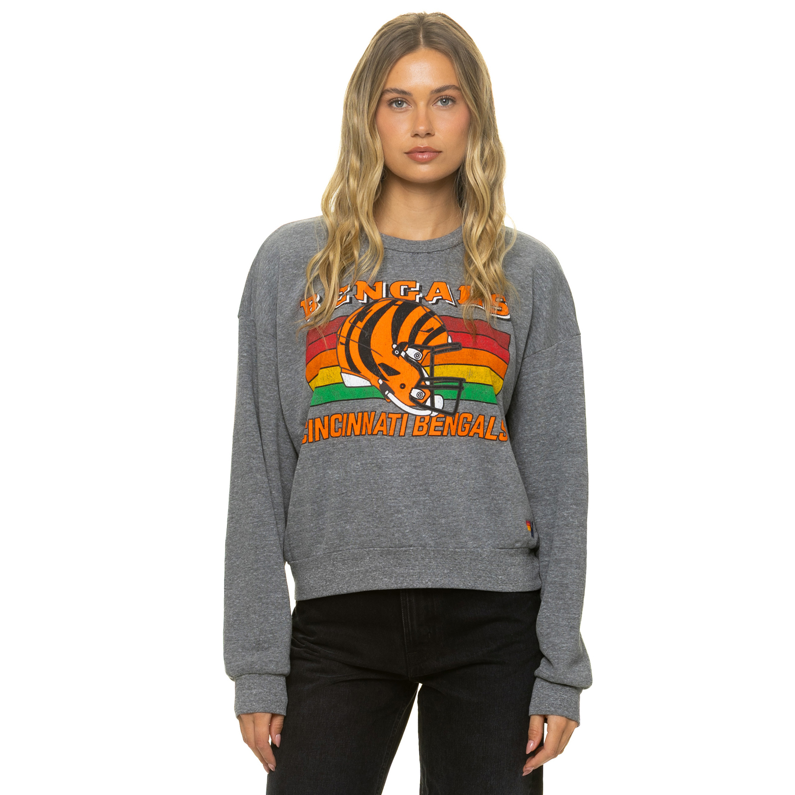 Unisex Aviator Nation Heather Gray Cincinnati Bengals Relaxed Tri-Blend Sweatshirt