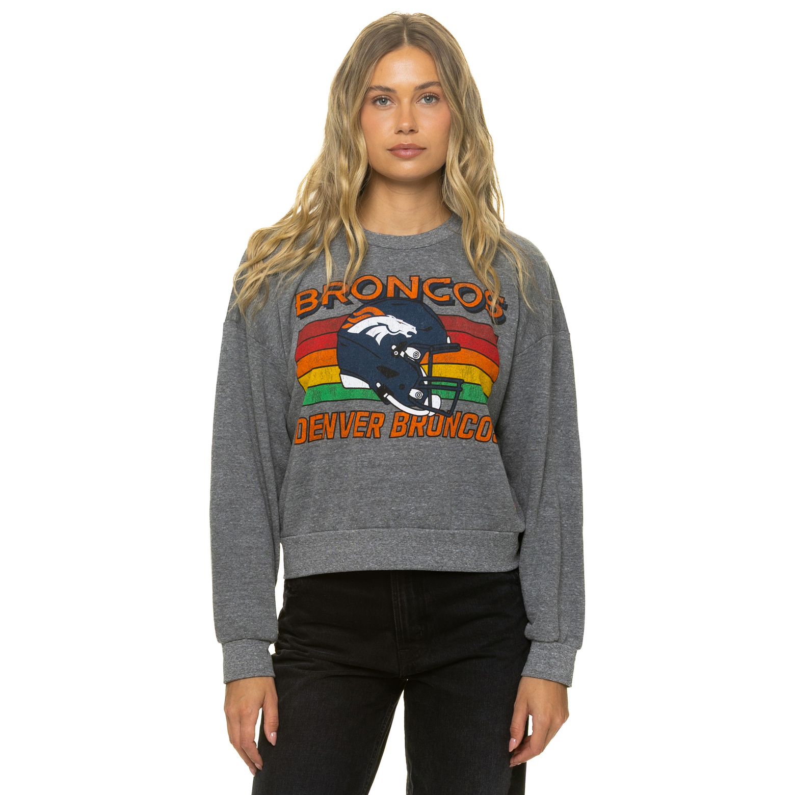 Unisex Aviator Nation Heather Gray Denver Broncos Relaxed Tri-Blend Sweatshirt