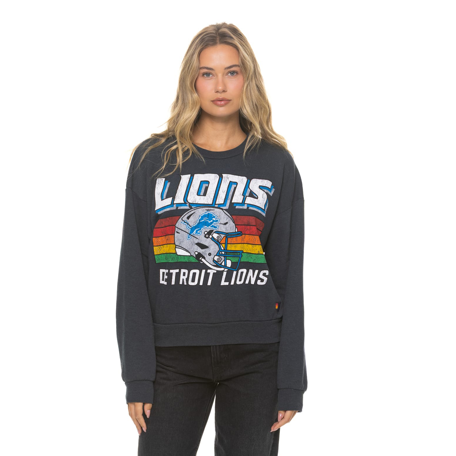 Unisex Aviator Nation Charcoal Detroit Lions Relaxed Tri-Blend Sweatshirt