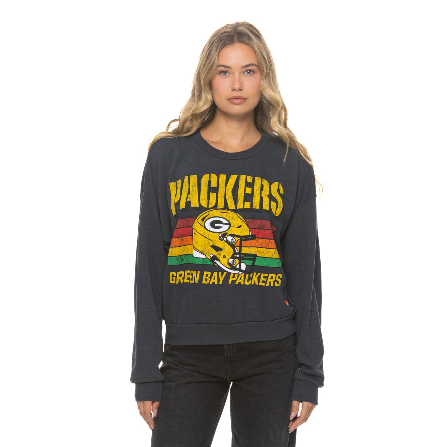 Unisex Aviator Nation Charcoal Green Bay Packers Relaxed Tri-Blend Sweatshirt