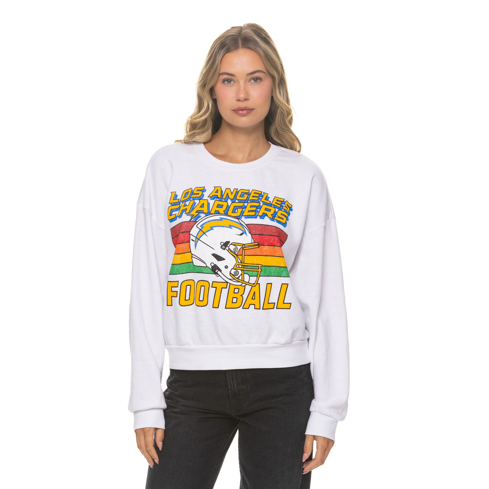 Unisex Aviator Nation White Los Angeles Chargers Relaxed Tri-Blend Sweatshirt