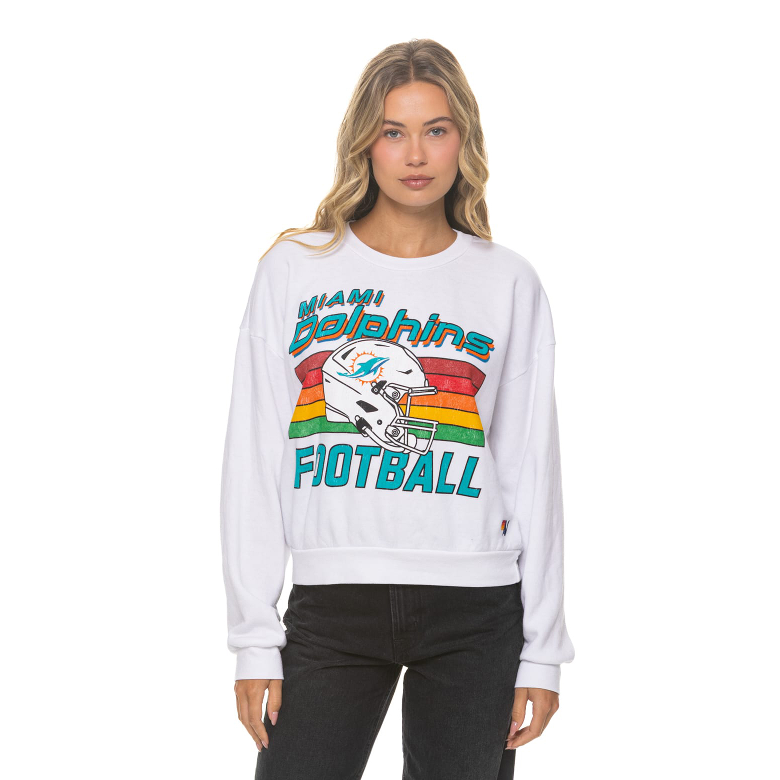 Unisex Aviator Nation White Miami Dolphins Relaxed Tri-Blend Sweatshirt