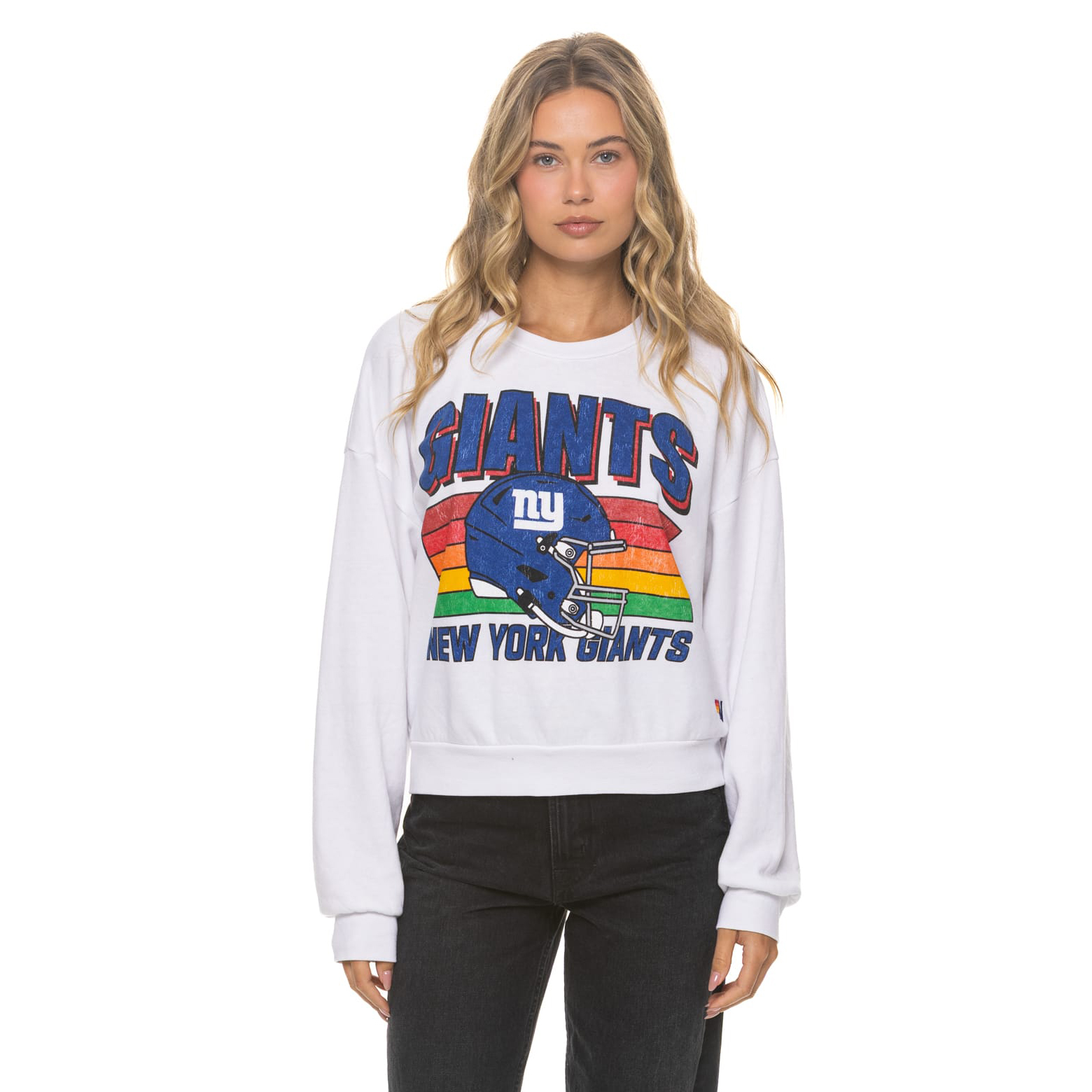 Unisex Aviator Nation White New York Giants Relaxed Tri-Blend Sweatshirt