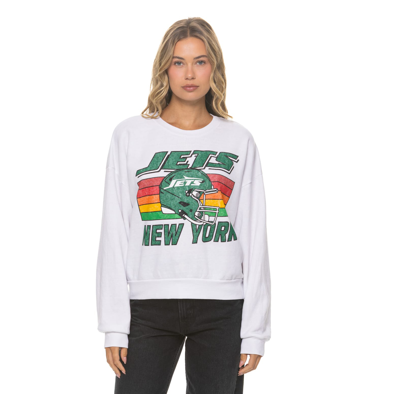 Unisex Aviator Nation White New York Jets Relaxed Tri-Blend Sweatshirt