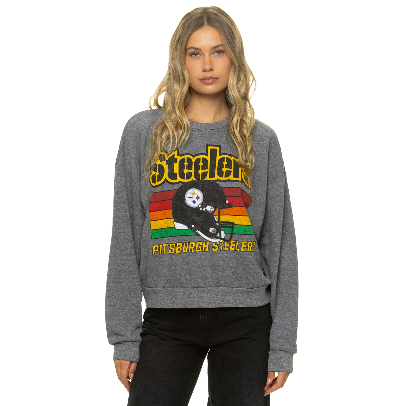 Unisex Aviator Nation Heather Gray Pittsburgh Steelers Relaxed Tri-Blend Sweatshirt