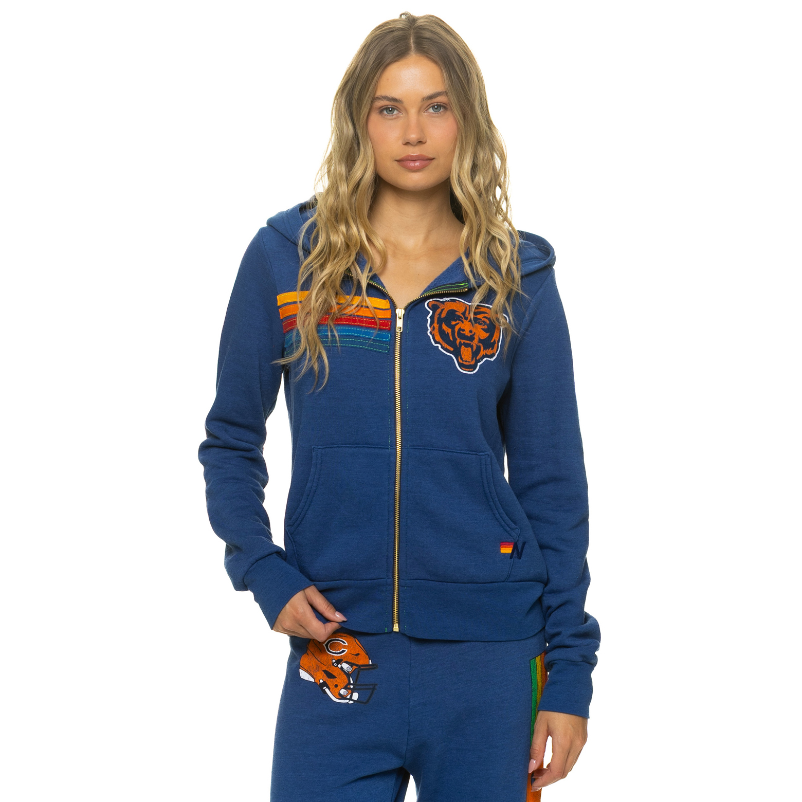 Unisex Aviator Nation Navy Chicago Bears Tri-Blend Full-Zip Hoodie