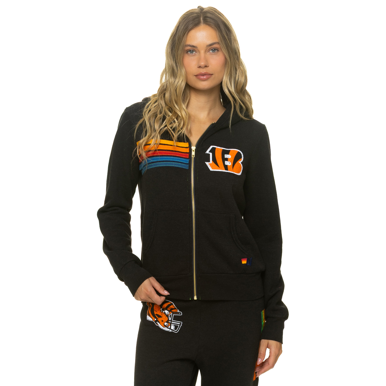 Unisex Aviator Nation Black Cincinnati Bengals Tri-Blend Full-Zip Hoodie