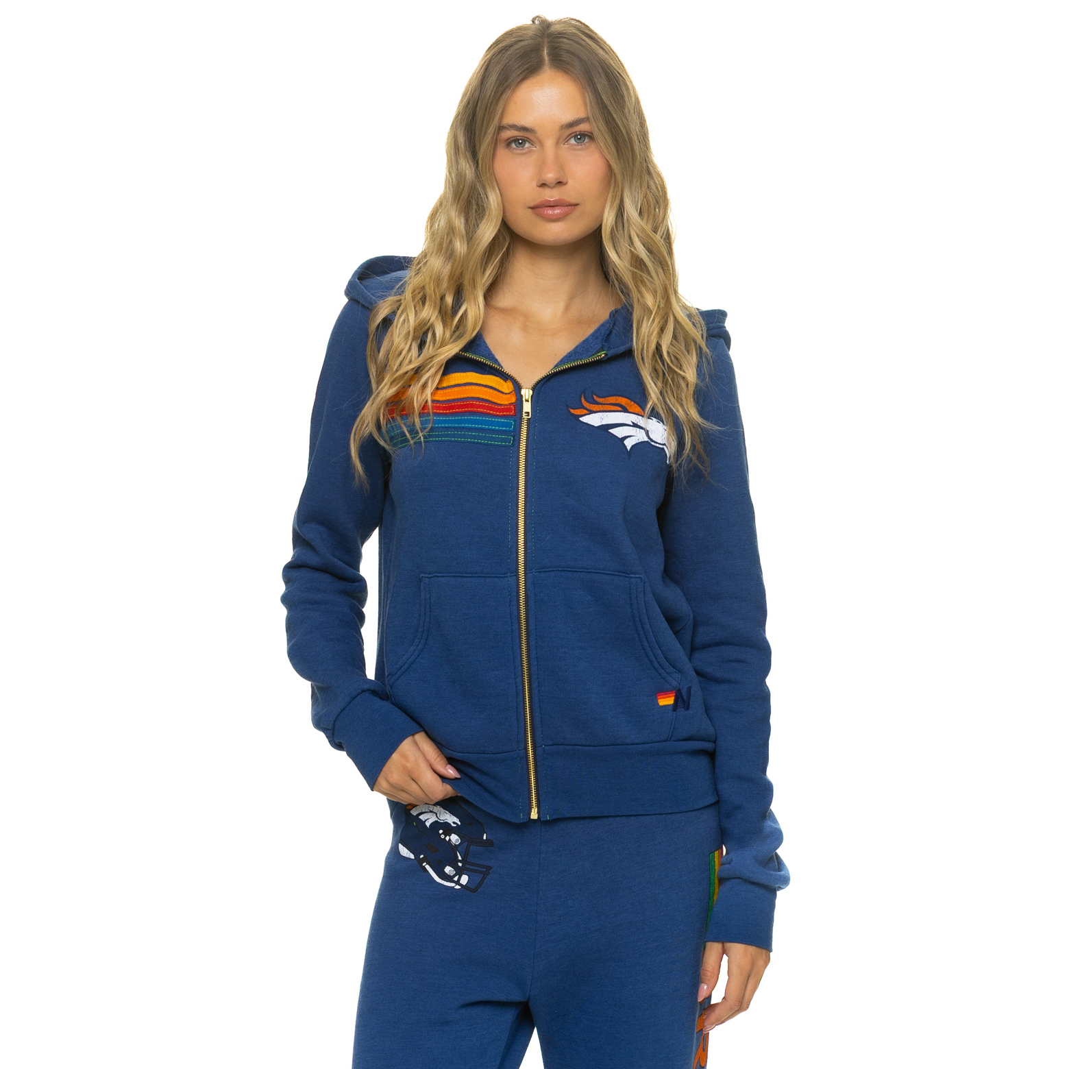 Unisex Aviator Nation Navy Denver Broncos Tri-Blend Full-Zip Hoodie