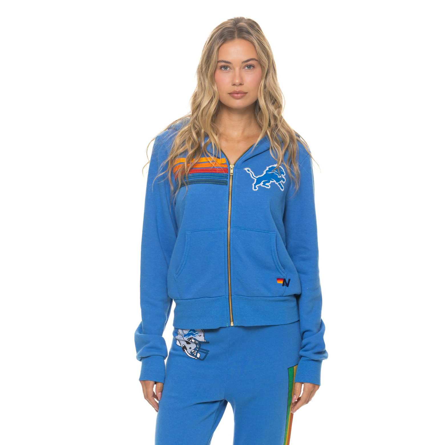 Unisex Aviator Nation Blue Detroit Lions Tri-Blend Full-Zip Hoodie