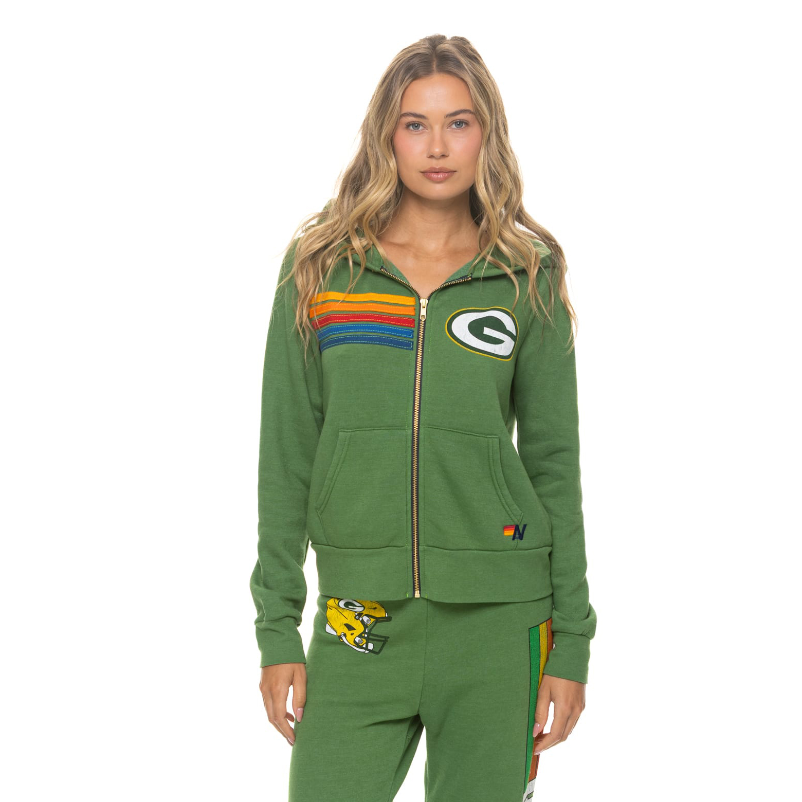 Unisex Aviator Nation Green Green Bay Packers Tri-Blend Full-Zip Hoodie