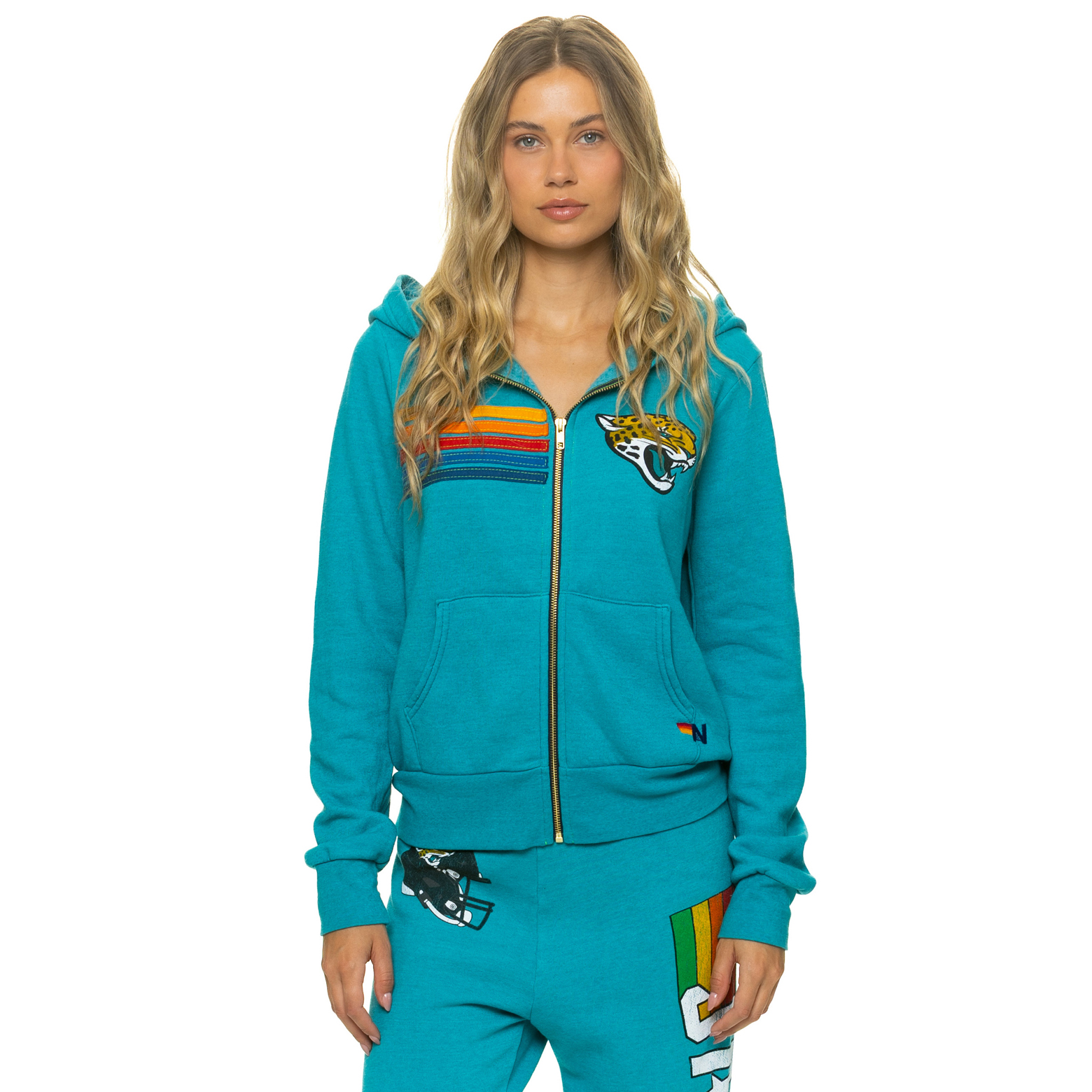 Unisex Aviator Nation Teal Jacksonville Jaguars Tri-Blend Full-Zip Hoodie