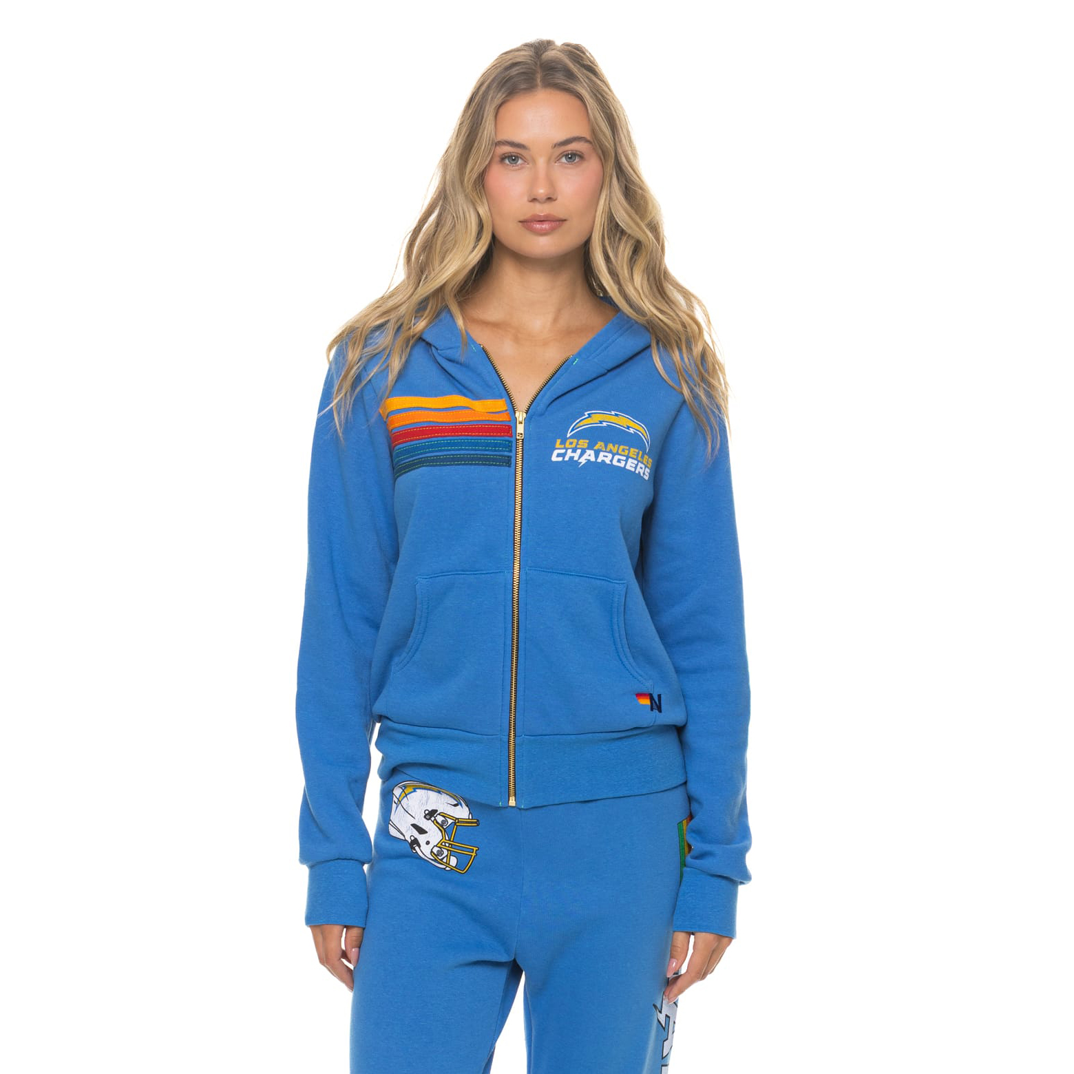 Unisex Aviator Nation Powder Blue Los Angeles Chargers Tri-Blend Full-Zip Hoodie